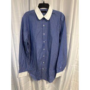 Stitched Shirt Men's  Twenties Blue Striped Collared Dress Shirt Size 16 Made In